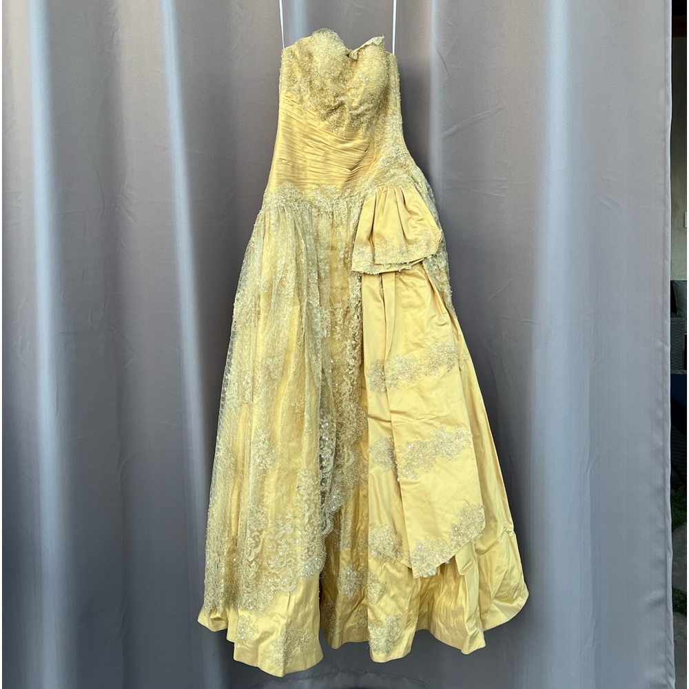 Yellow corset ball gown with lace detail